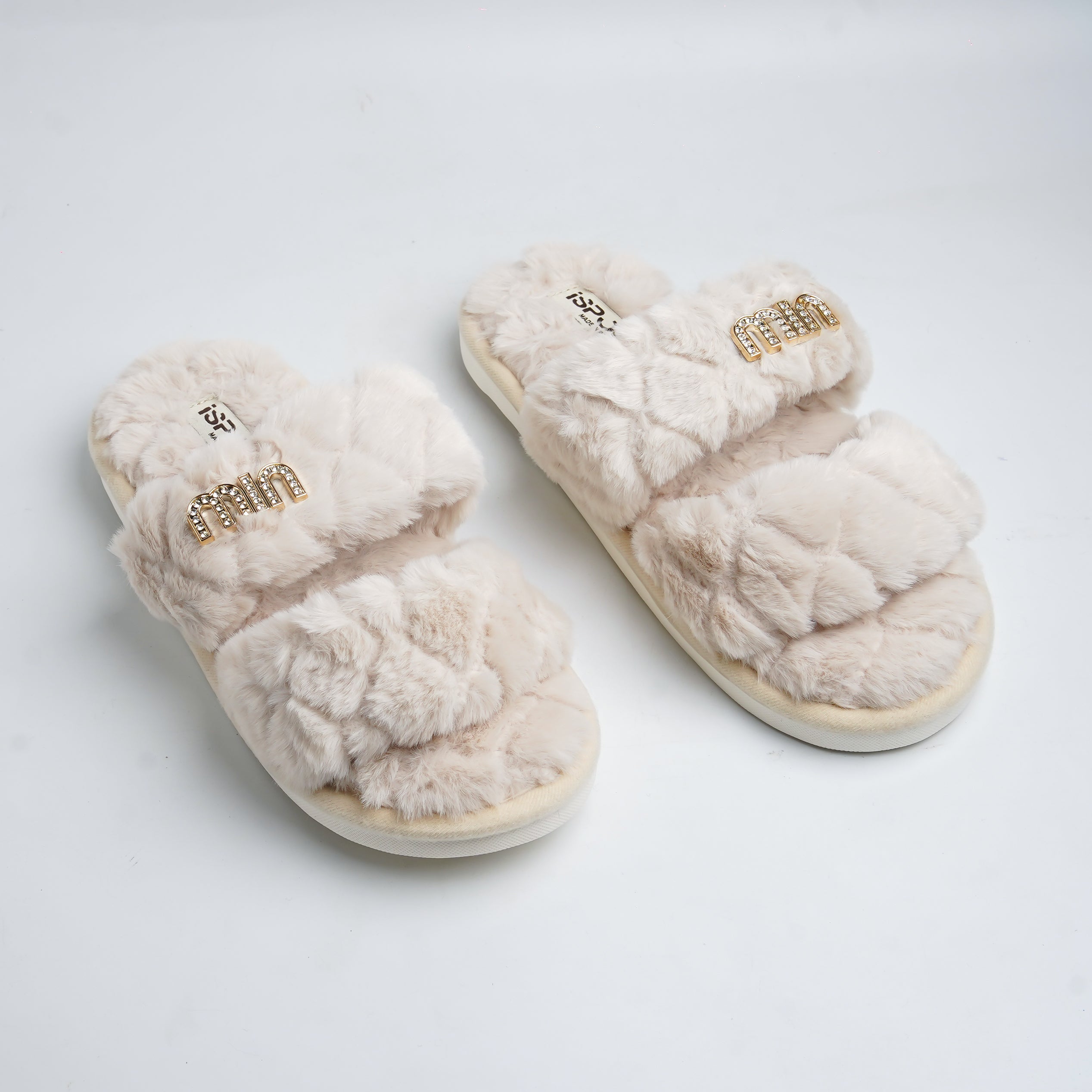 Alayna Fashion | Luxe Faux Fur Double-Strap Logo Slides
