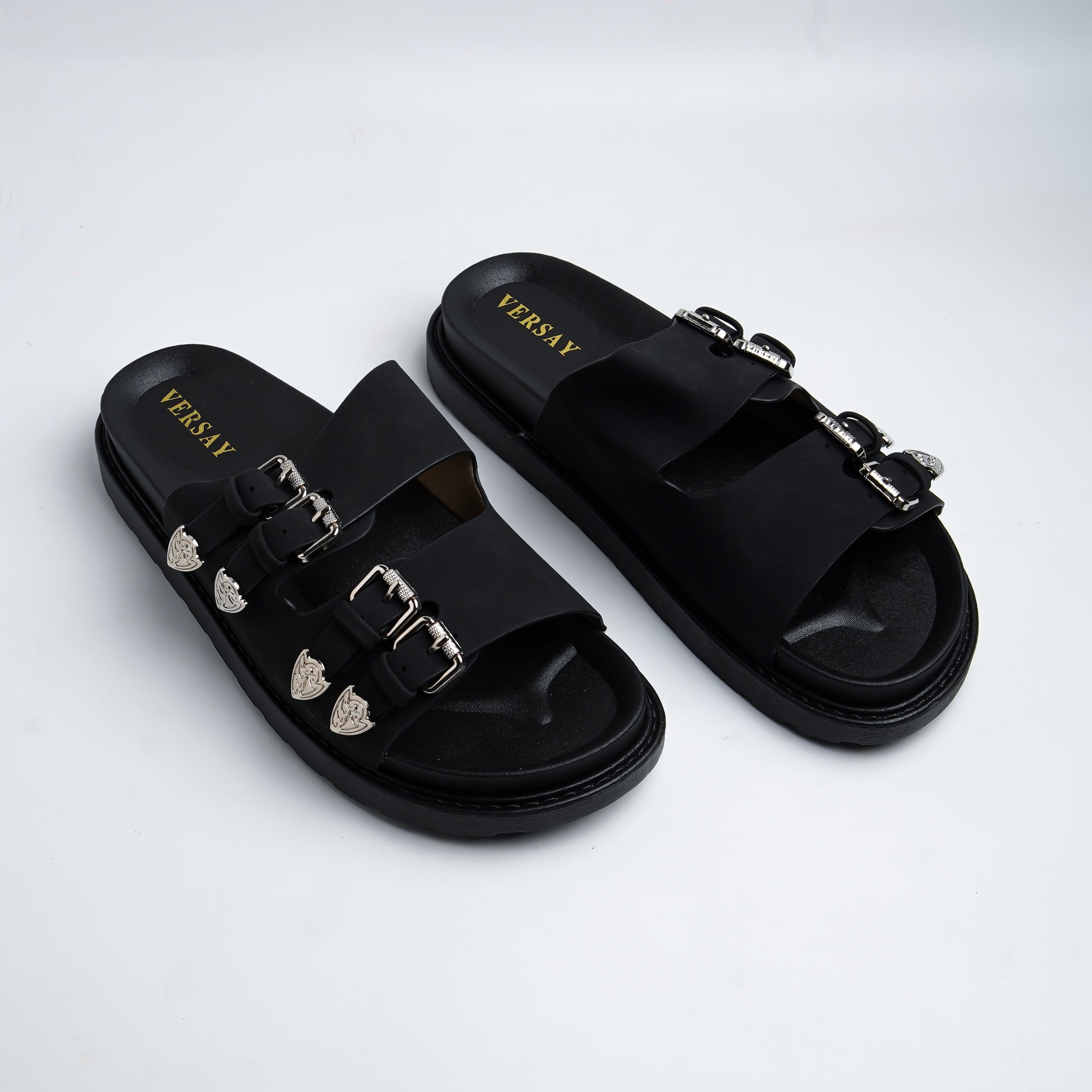 Alayna Fashion | Western Heart-Buckle Double-Strap Platform Slides