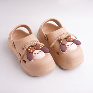 Alayna Fashion pair of Tan Platform Clogs for women with cute dog charm and laces, chunky style footwear.
