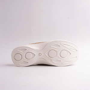 Bottom view of the white athletic sports sole of the Knit Slip-On Mule, showing the traction pattern.
