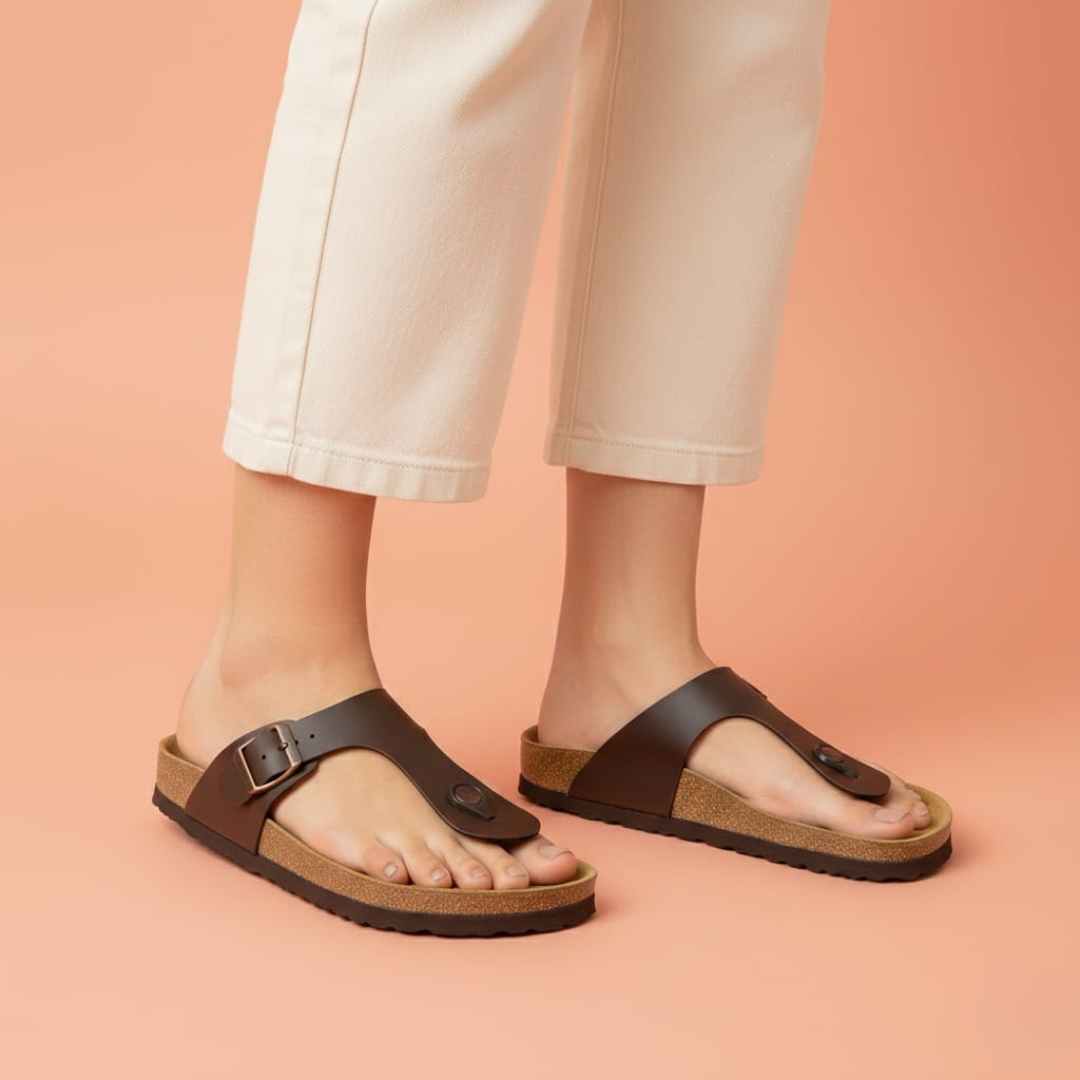 Alayna Fashion | Women’s Ergonomic T-Strap Cork Sandals – Anatomical Buckle Support Slides