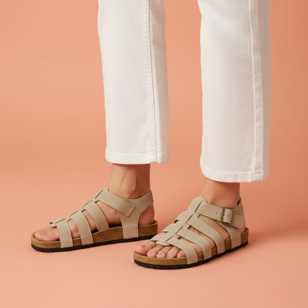 Alayna Fashion | Women’s Multi-Strap Gladiator Cork Sandals – Secure Back-Strap Comfort Flats