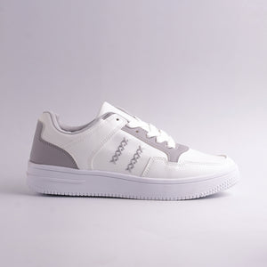 White and gray sneaker on a light gray background