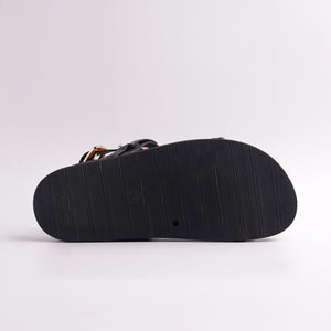 Bottom view of Black Comfort Sandal showing the ridged, anti-slip sole for grip.