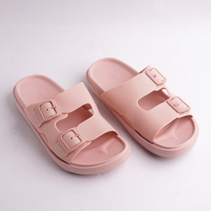 Alayna Fashion pair of Pink Double Buckle Cloud Slides, waterproof comfort sandals.