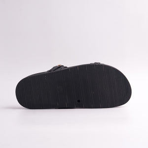 Anti-slip sole of Black Comfort Slides for women, underside view, Alayna Fashion.