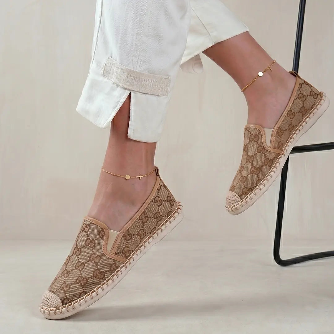 Patterned Logo Espadrille Designer Look Slip-Ons