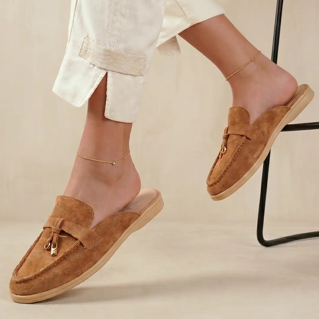 Women's Suede Backless Tassel Loafer Mules – Slip-On Flats