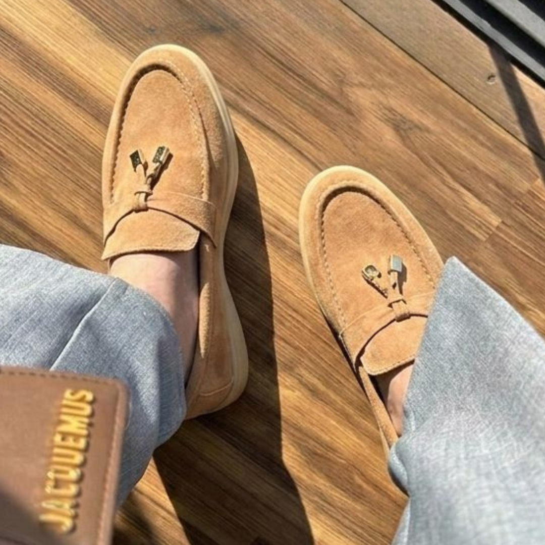 Alayna Fashion | Suede Tassel Loafers – Casual Slip-On Flats in Grey & Tan