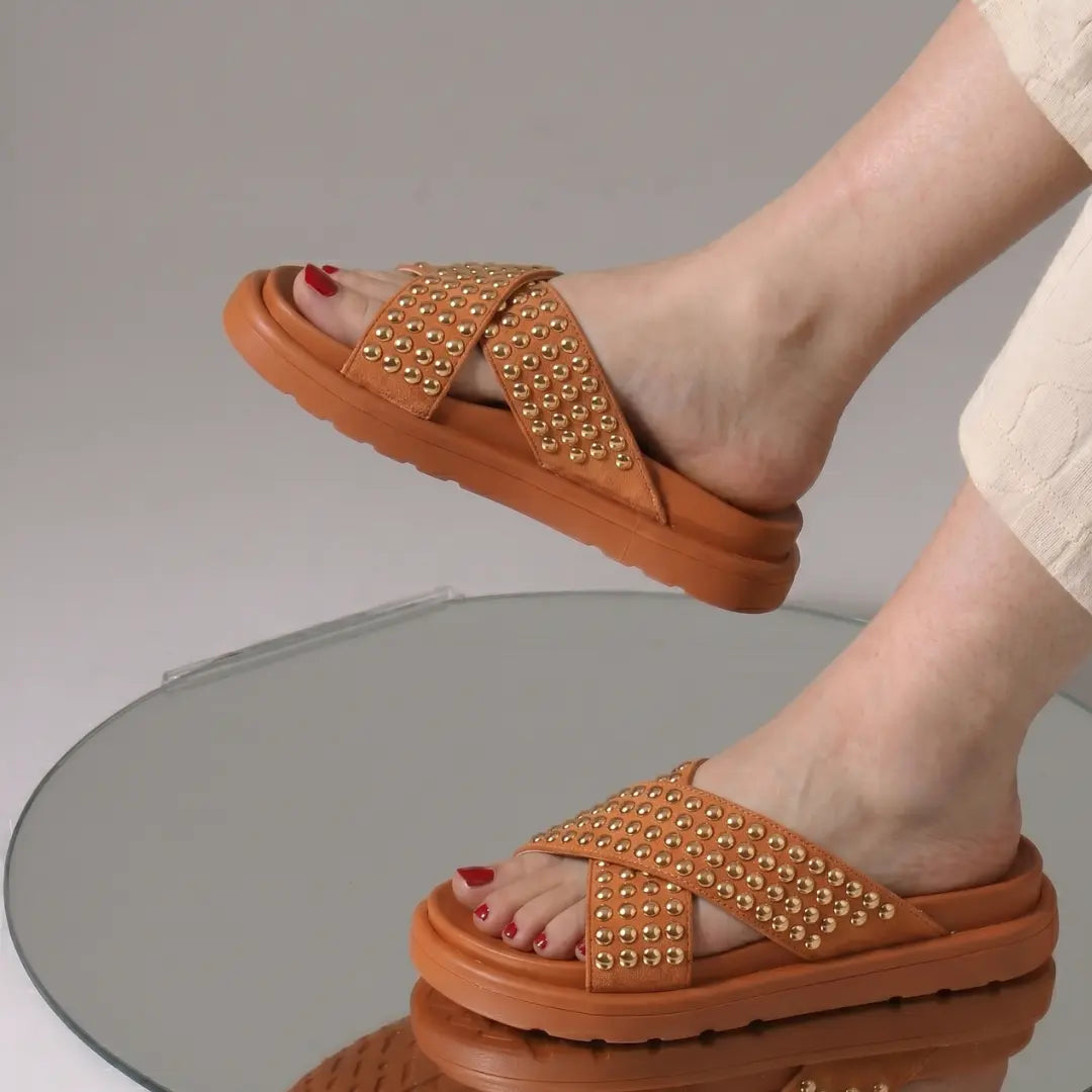 Alayna Fashion | Studded Cross-Strap Slides – Chunky Platform Sandals