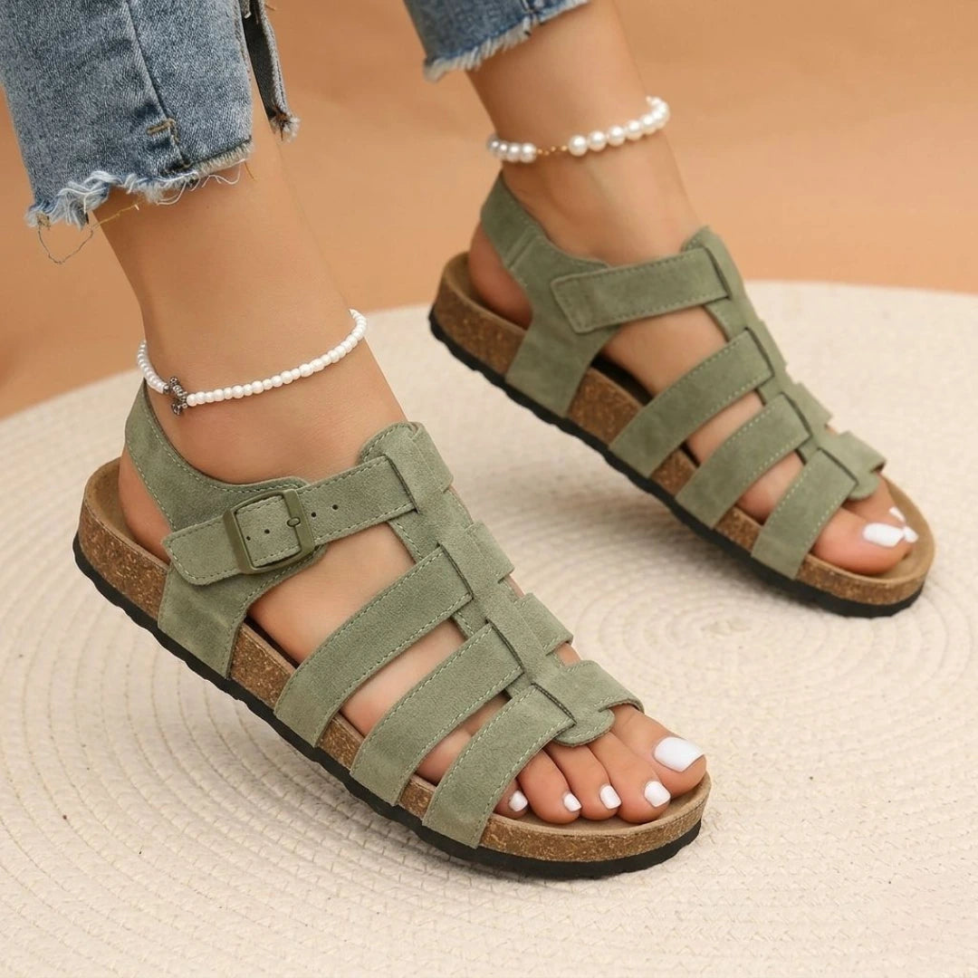 Alayna Fashion | Women’s Multi-Strap Gladiator Cork Sandals – Secure Back-Strap Comfort Flats