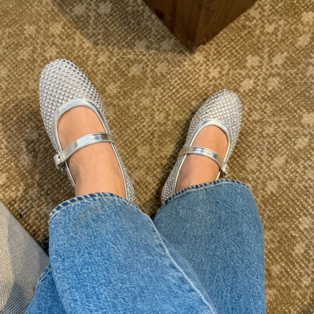 Alayna Fashion | Luxe Rhinestone Embellished Mesh Mary Jane Flats