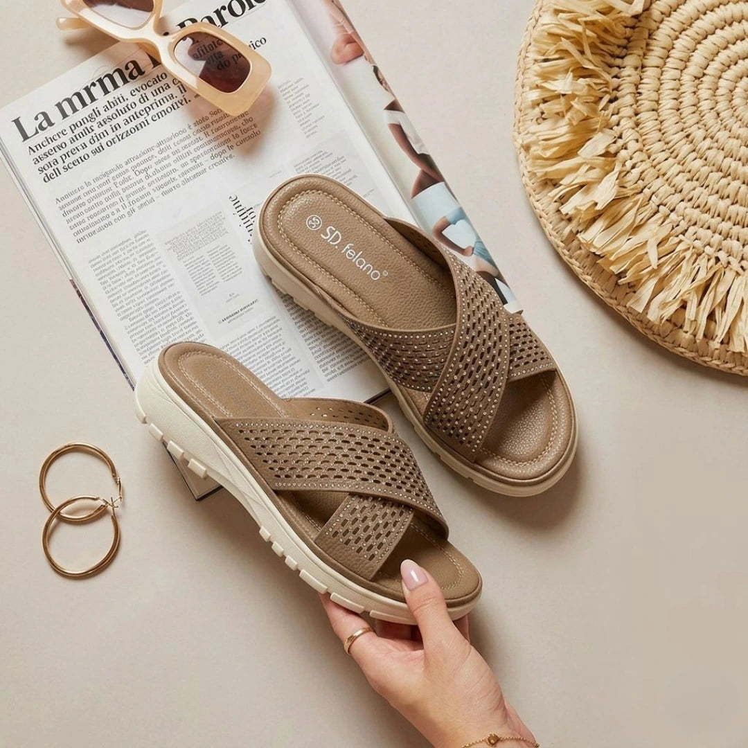 Alayna Fashion | The Aero-Comfort Criss-Cross Slides – Breathable Laser-Cut Platform Sandals