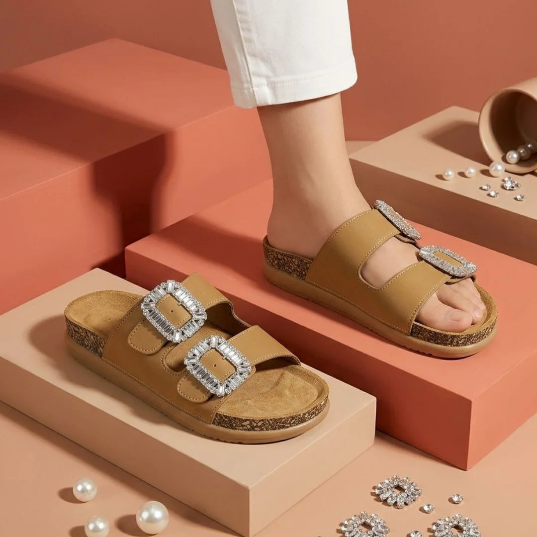 Alayna Fashion | The Diamond-Dusk Glam Slides – Crystal-Buckle Double-Strap Sandals