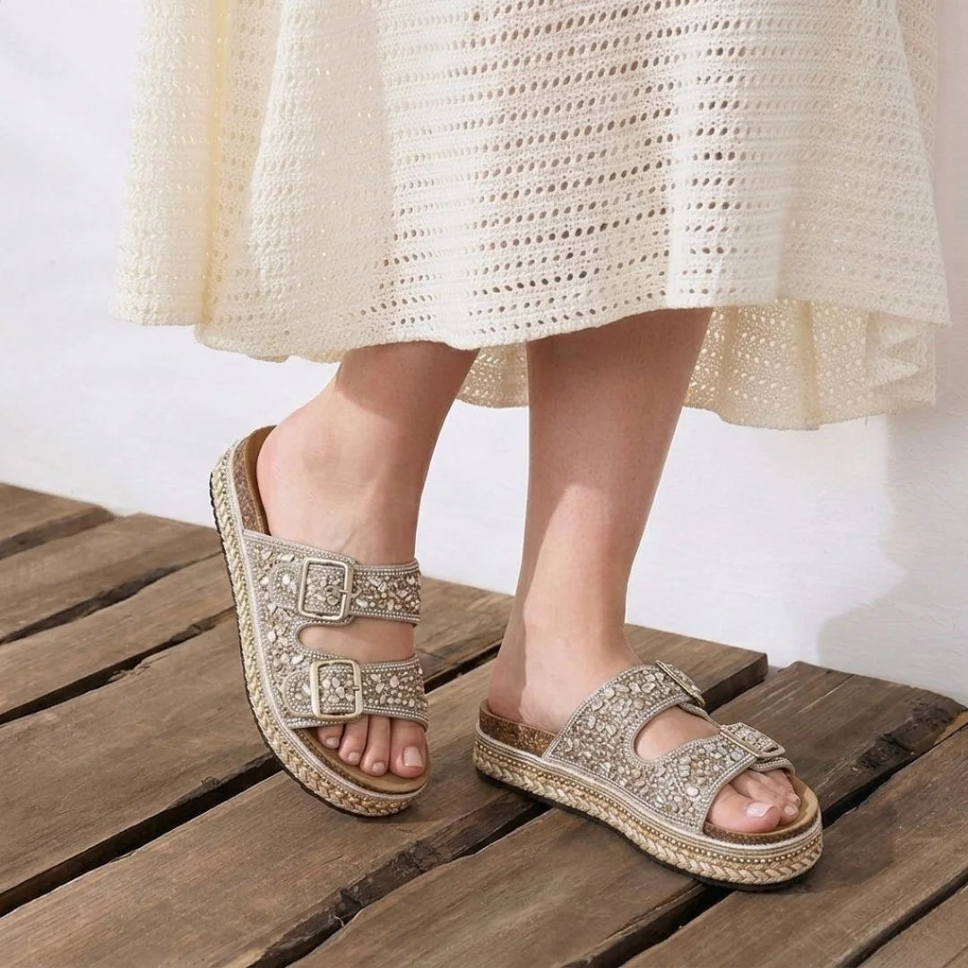 Alayna Fashion | The Lumina-Med High-Glow Platforms – Jewel-Encrusted Medicated Comfort Sandals