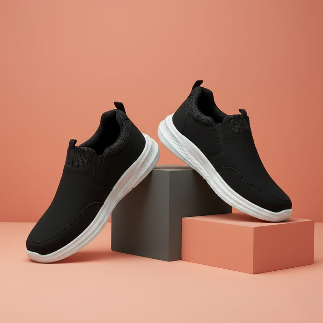 Alayna Fashion | The Onyx Core Slides – Men’s Essential All-Black Cross-Strap Mules