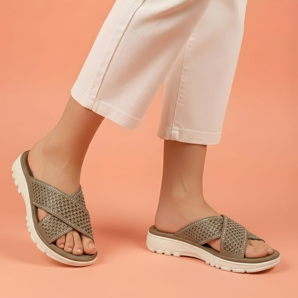 Alayna Fashion | The Aero-Comfort Criss-Cross Slides – Breathable Laser-Cut Platform Sandals