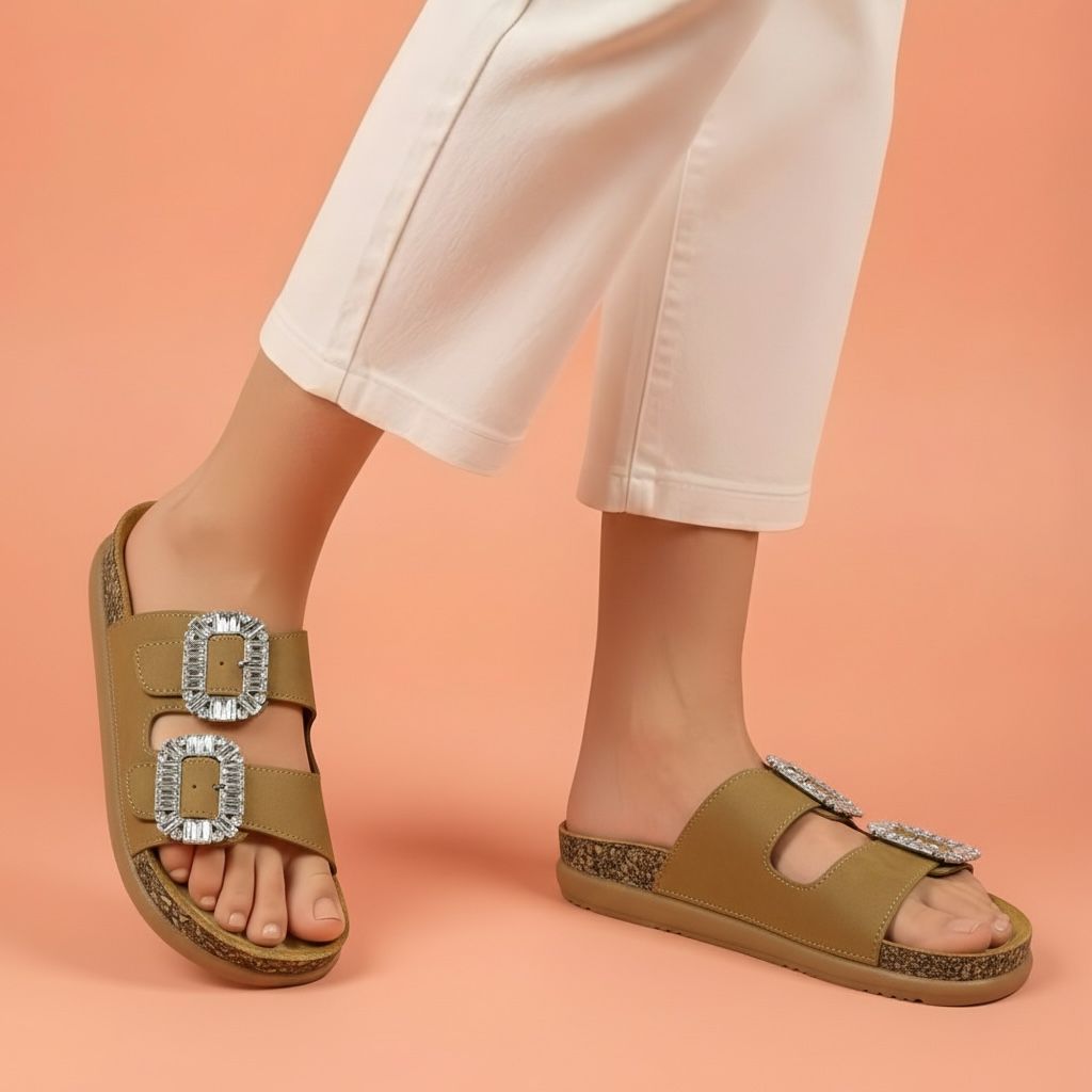 Alayna Fashion | The Diamond-Dusk Glam Slides – Crystal-Buckle Double-Strap Sandals
