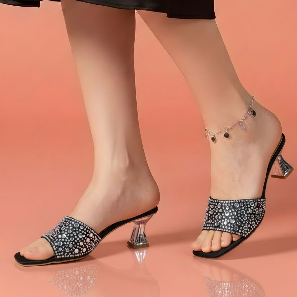 Alayna Fashion | The Zenith Crystal Trumpet Mules – All-Over Shimmer Pointed Heels