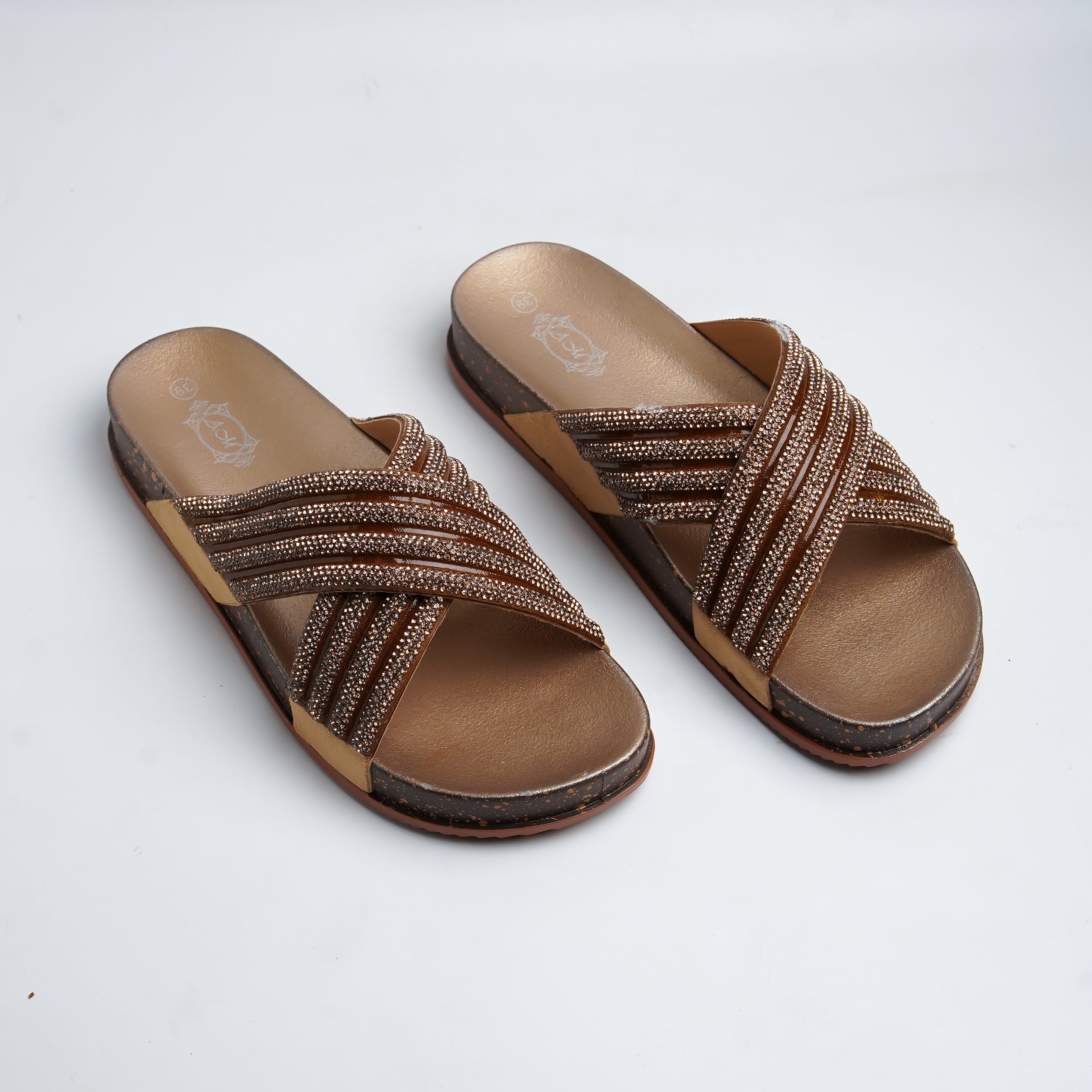 Alayna Fashion | Shimmering Rhinestone Multi-Strap Cross Slides