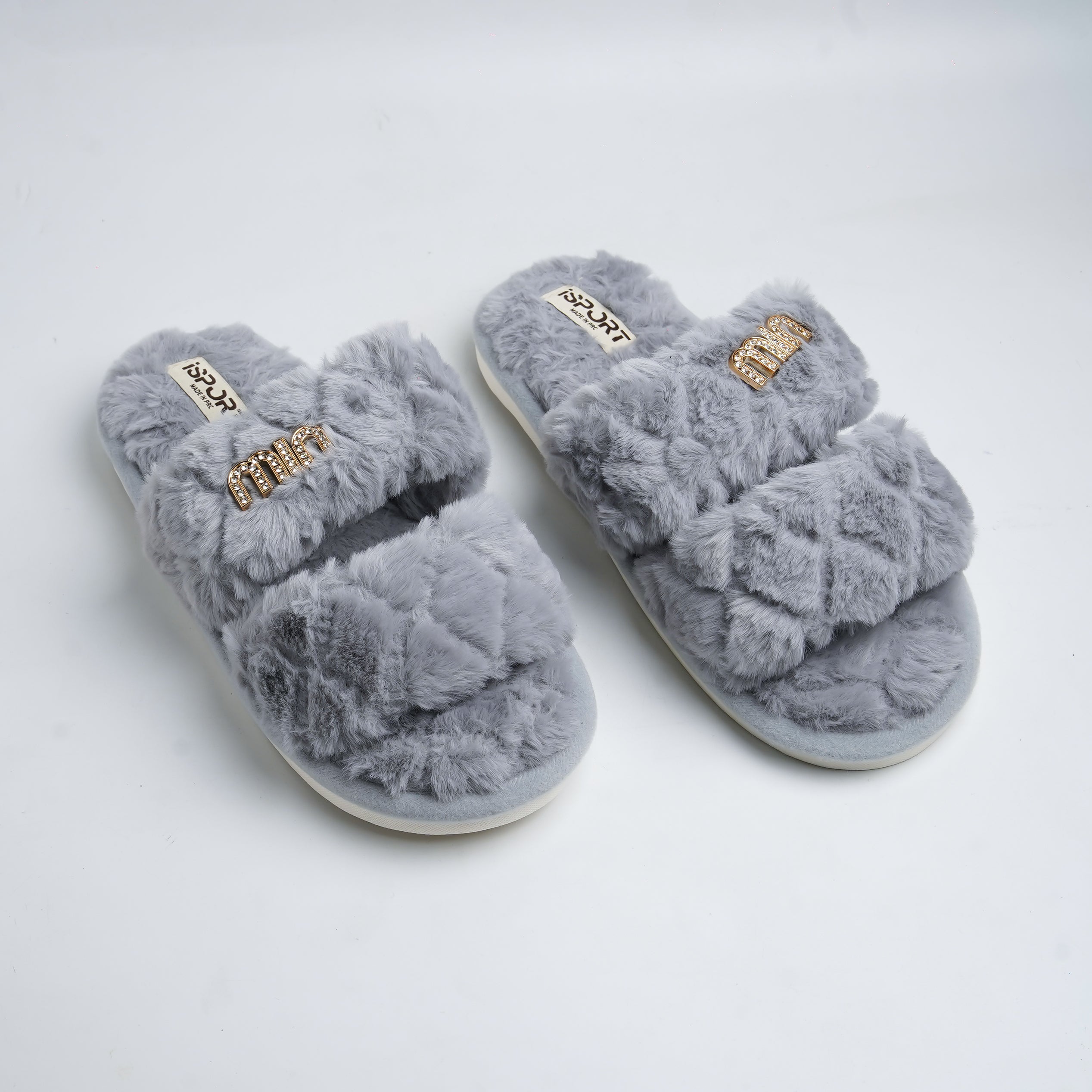 Alayna Fashion | Luxe Faux Fur Double-Strap Logo Slides