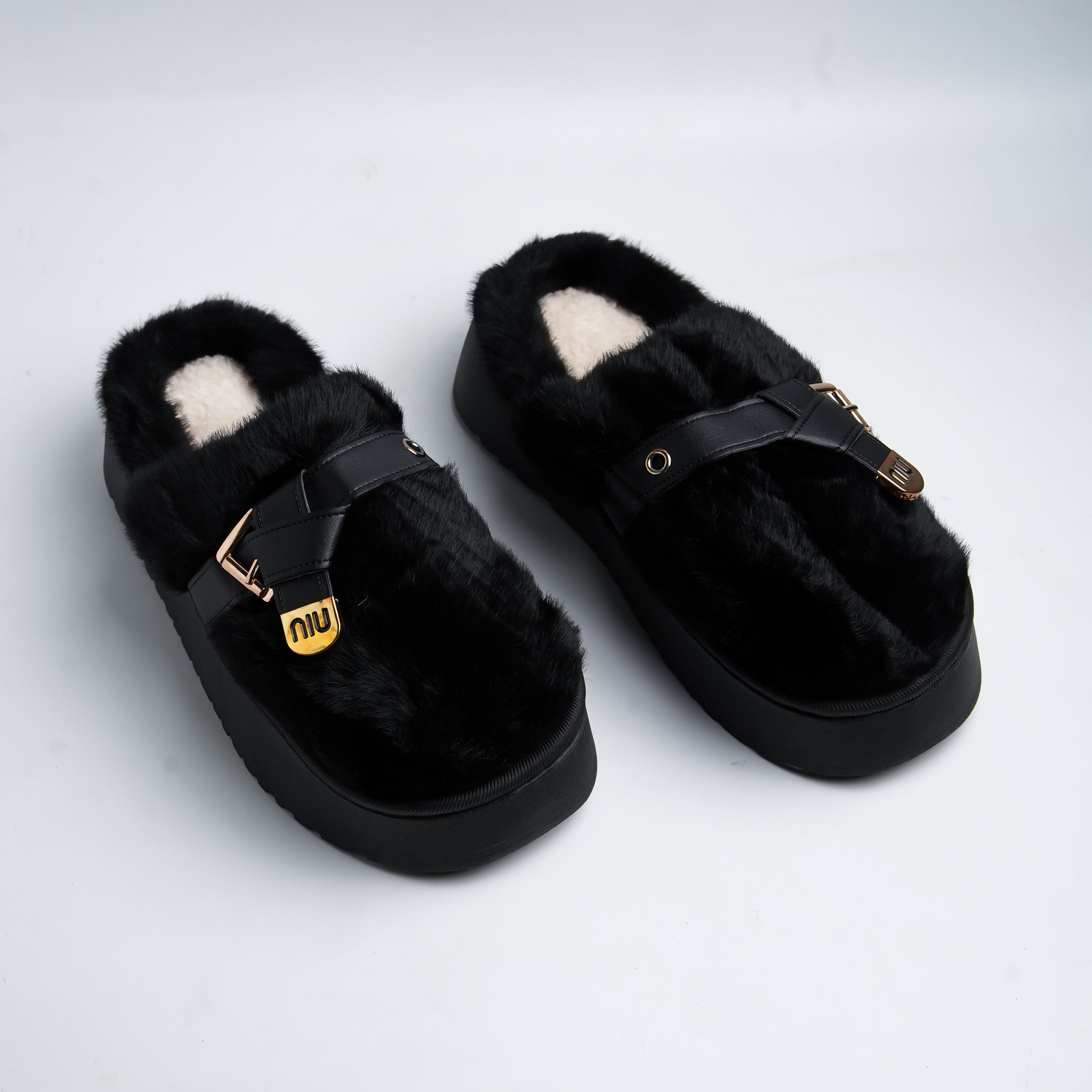 Alayna Fashion | Cozy Faux Fur Lined Platform Winter Mules