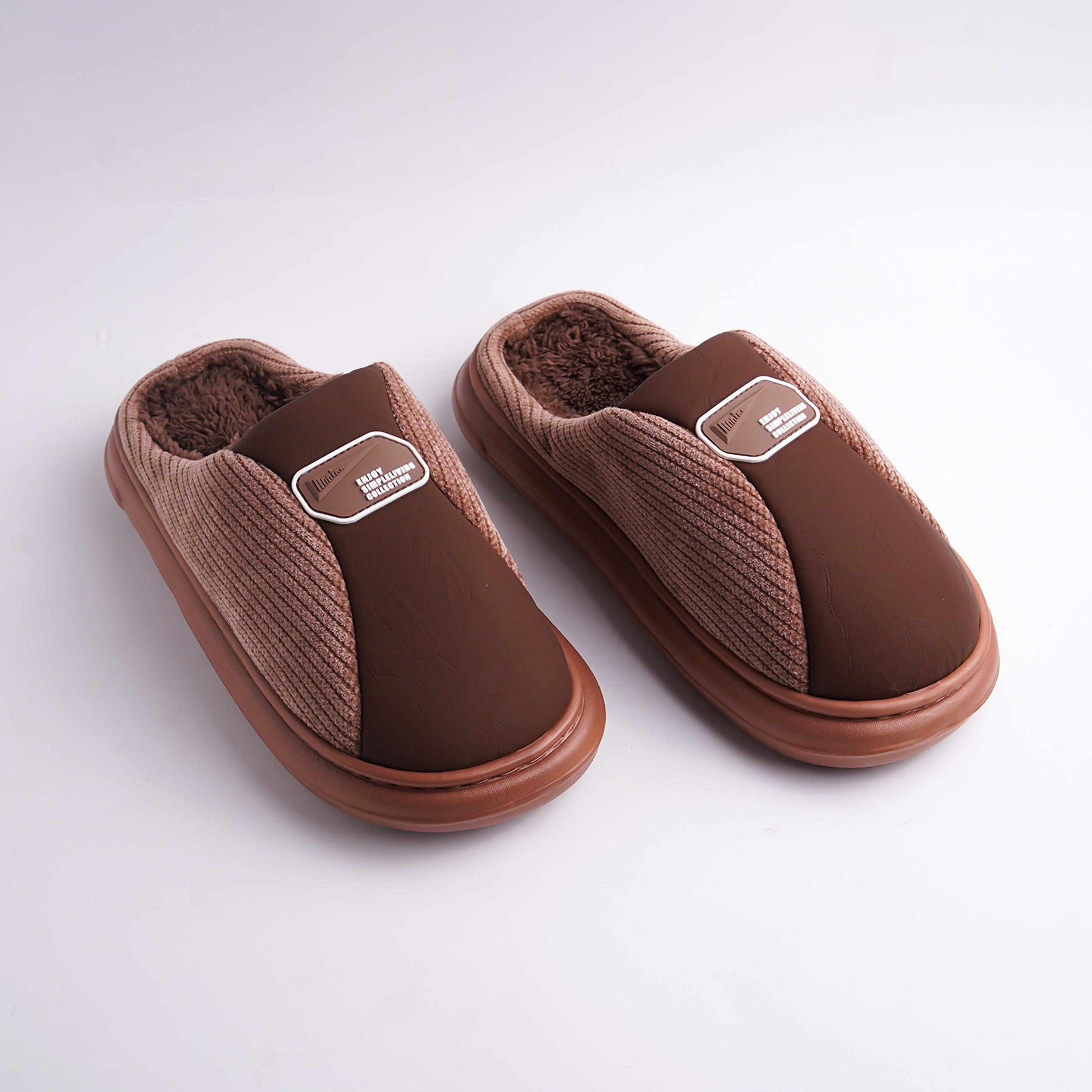 Alayna Fashion | Cozy Faux Fur Lined Knit Slippers – Brown & Grey Winter Home Shoes