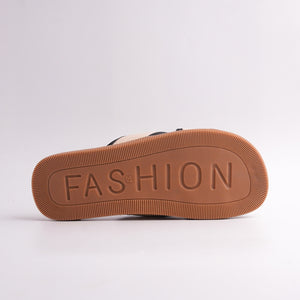 Brown shoe sole with 'FASHION' text on a white background