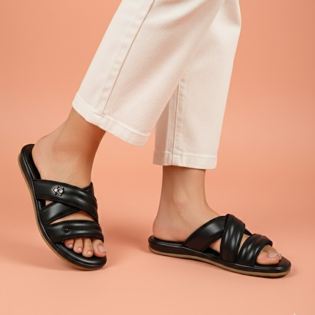 Alayna Fashion | Aura Anatomical T-Bar Slides – Adjustable Cork Footbed Sandals