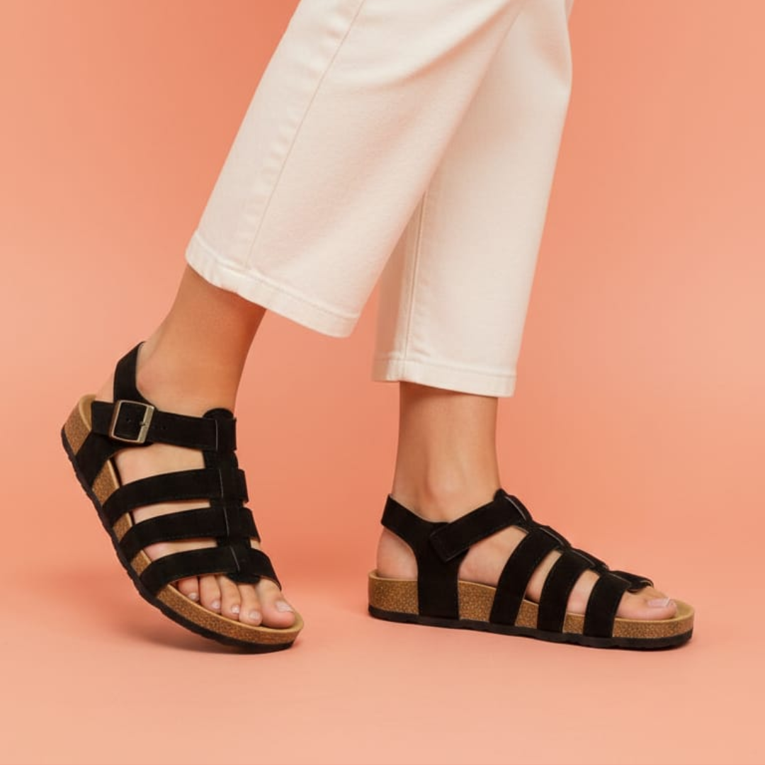 Alayna Fashion | Women’s Multi-Strap Gladiator Cork Sandals – Secure Back-Strap Comfort Flats