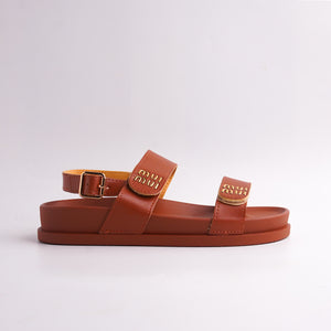 Side view of the Brown Two-Strap Sandal showing the adjustable ankle strap and chunky platform sole.