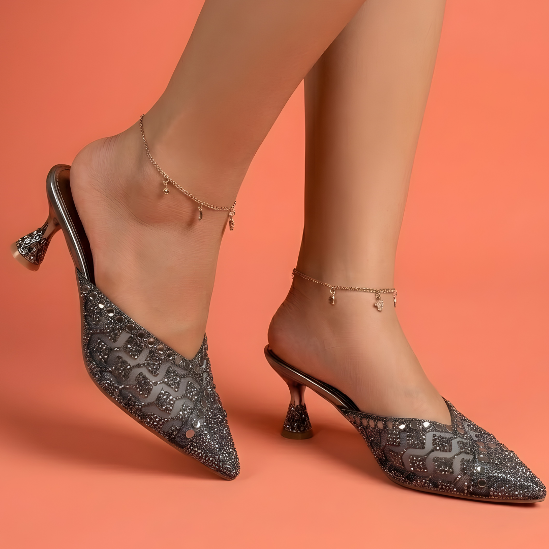 Alayna Fashion | The Luna Metallic Block Heels – Contoured Square-Toe Festive Sandals