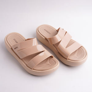 Alayna Fashion pair of Pink Double Buckle Cloud Slides, waterproof comfort sandals.