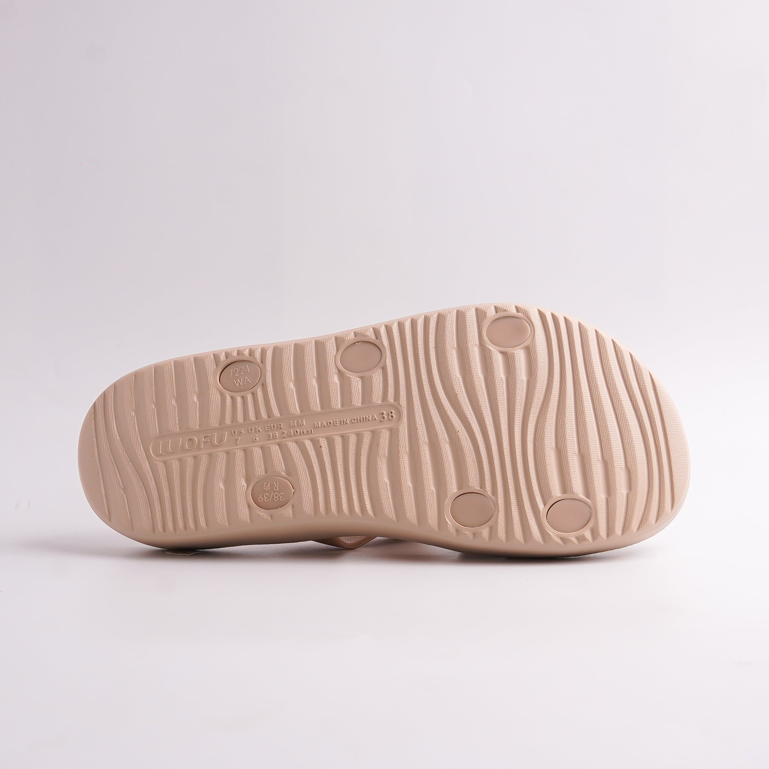 Bottom view of Beige Double Buckle Cloud Slide showing the thick, cushioned EVA sole.