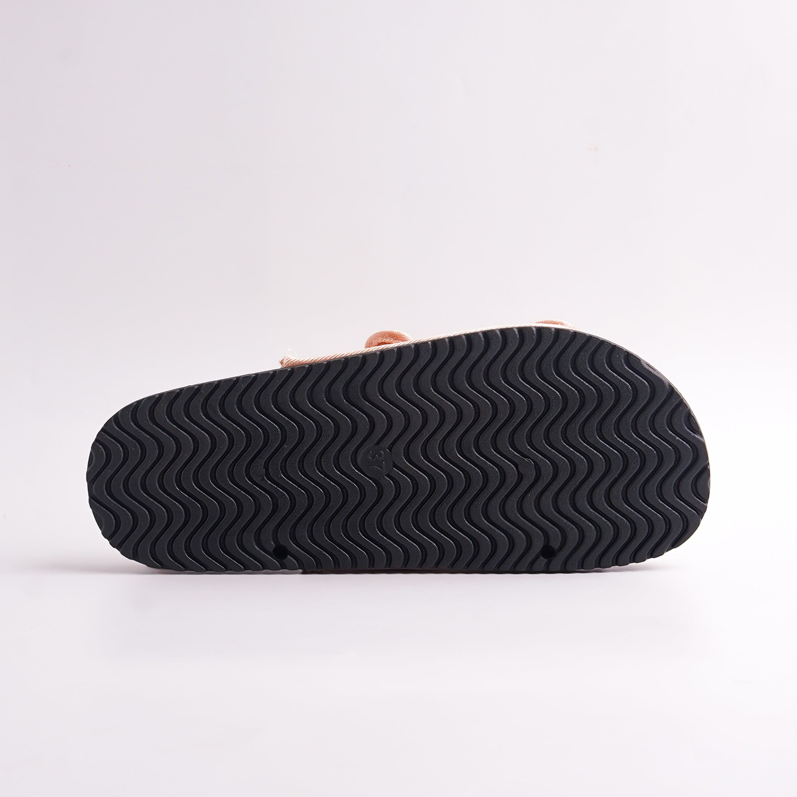 Bottom view of the Orange Woven Cork Sandal showing the black outsole and cork detailing.