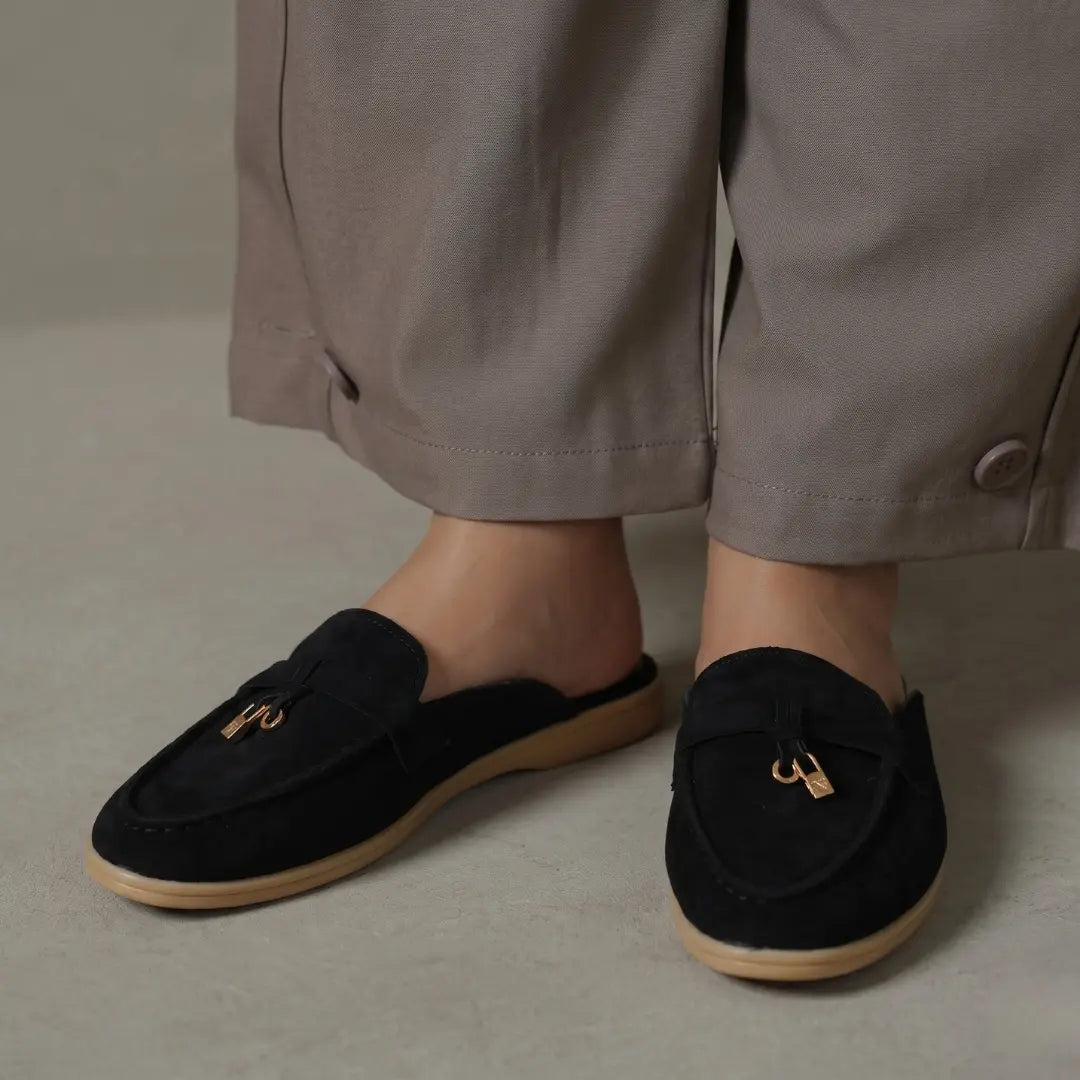 Alayna Fashion | Suede Backless Tassel Loafer Mules – Slip-On Flats