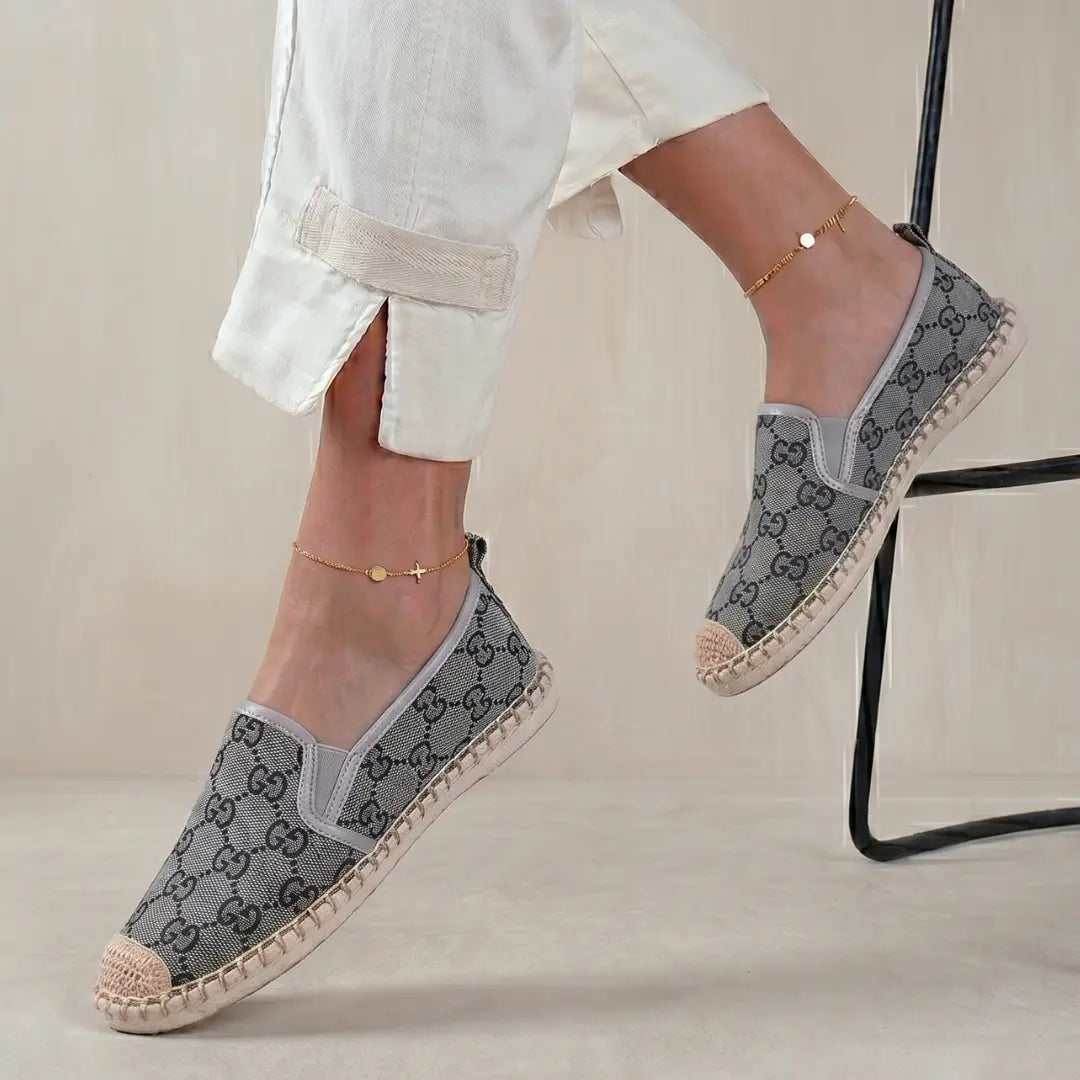 Patterned Logo Espadrille Designer Look Slip-Ons