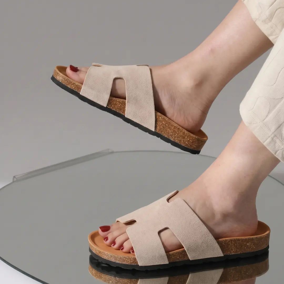 Alayna Fashion | Suede H-Strap Cork Slides – Minimalist Comfort in 3 Colors