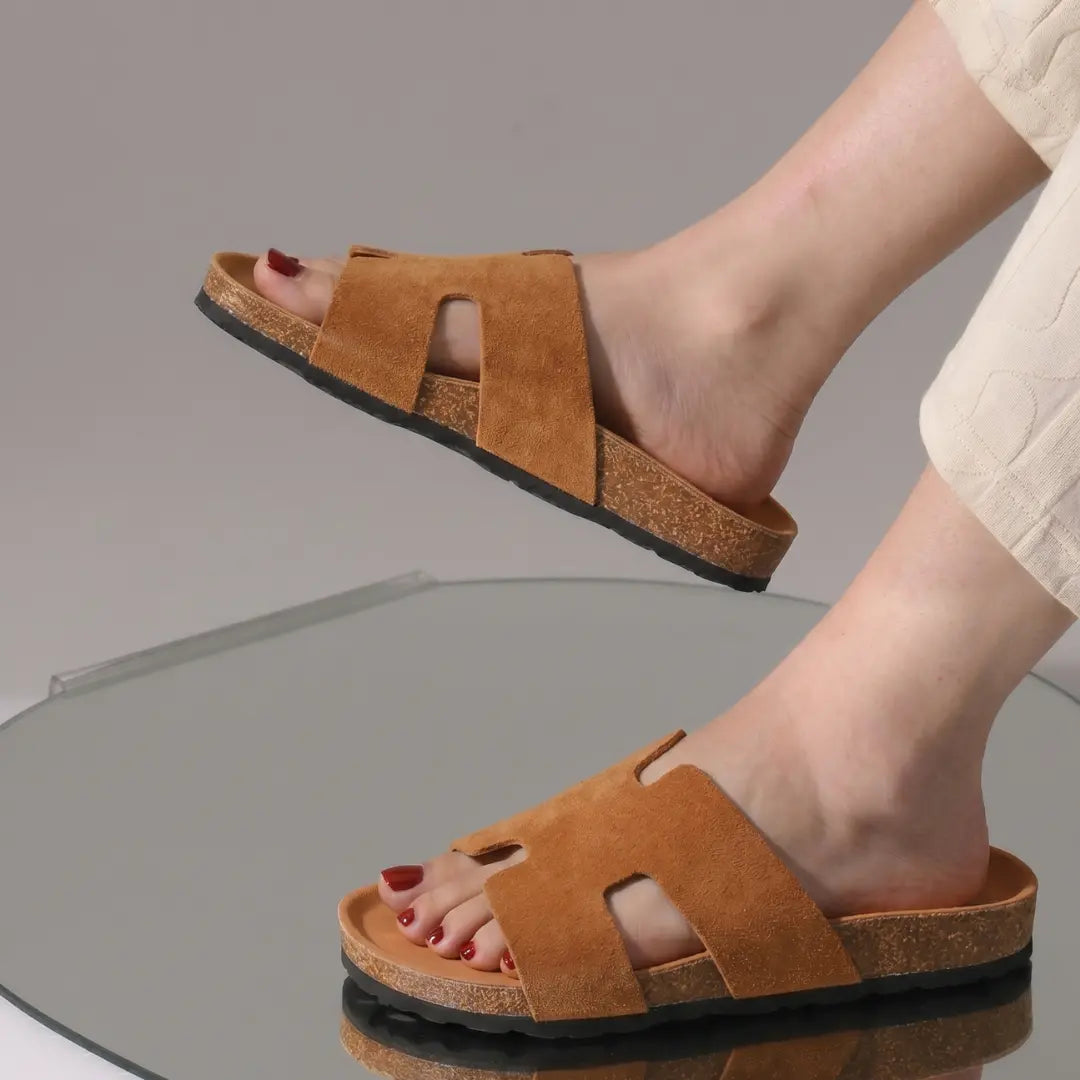Alayna Fashion | Suede H-Strap Cork Slides – Minimalist Comfort in 3 Colors