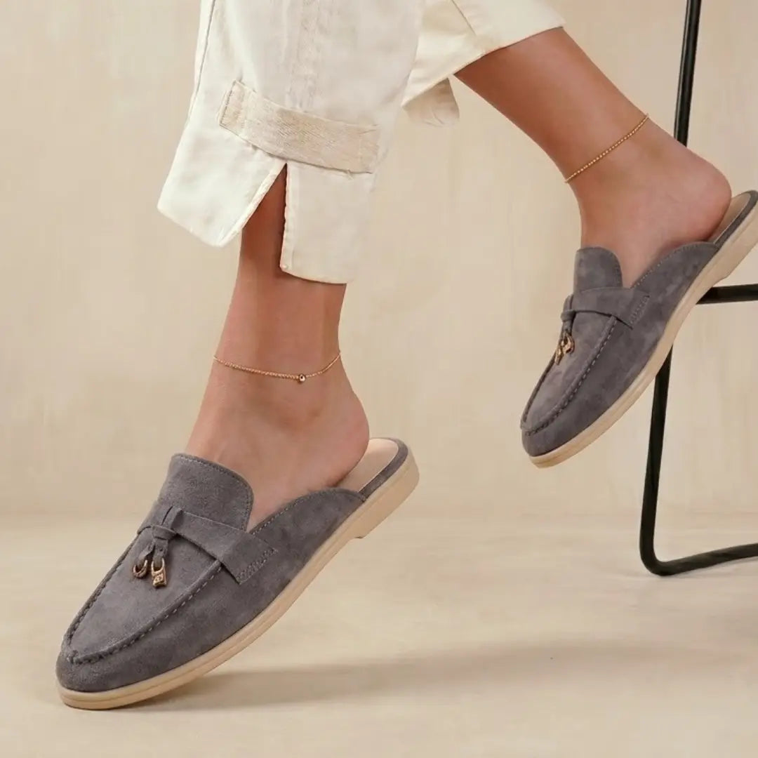 Women's Suede Backless Tassel Loafer Mules – Slip-On Flats