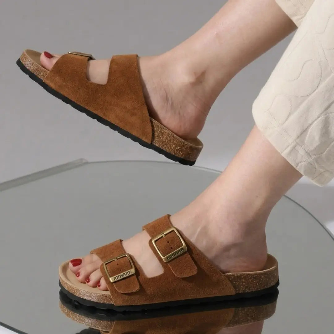 Alayna Fashion | Classic Double-Strap Adjustable Suede Cork Sandals