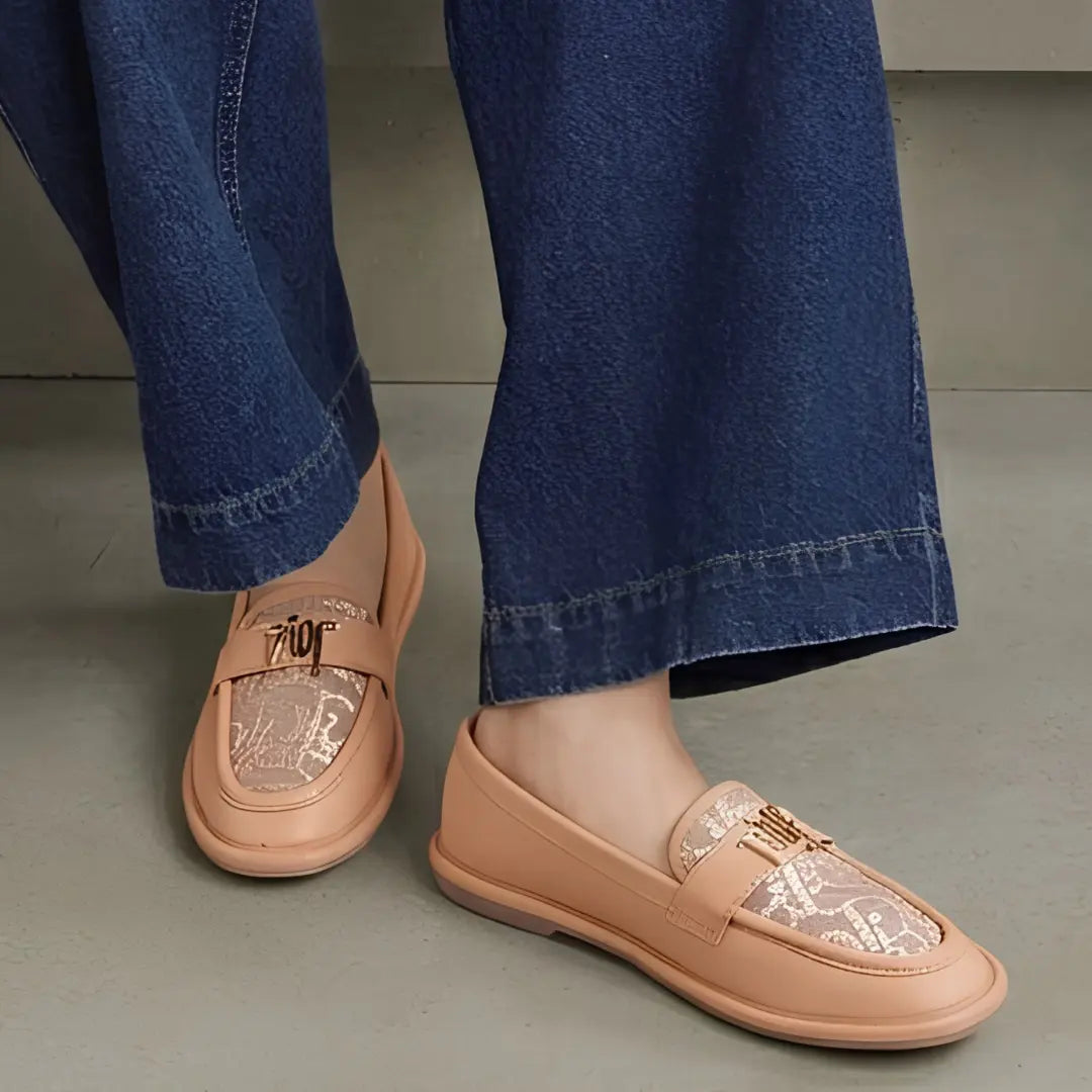 Alayna Fashion | Loafers with Designer-Style Embroidery and Gold Logo