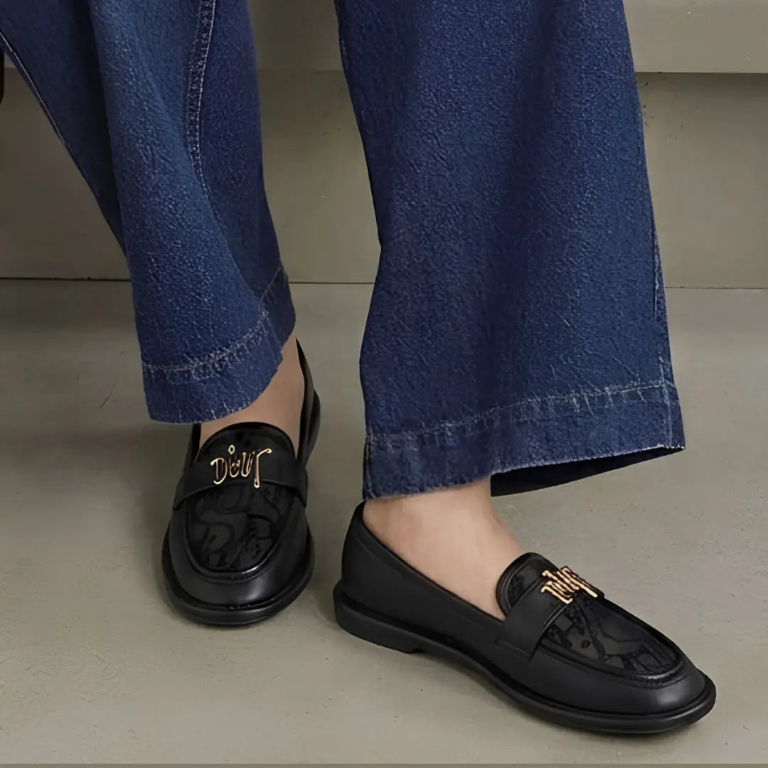 Alayna Fashion | Loafers with Designer-Style Embroidery and Gold Logo