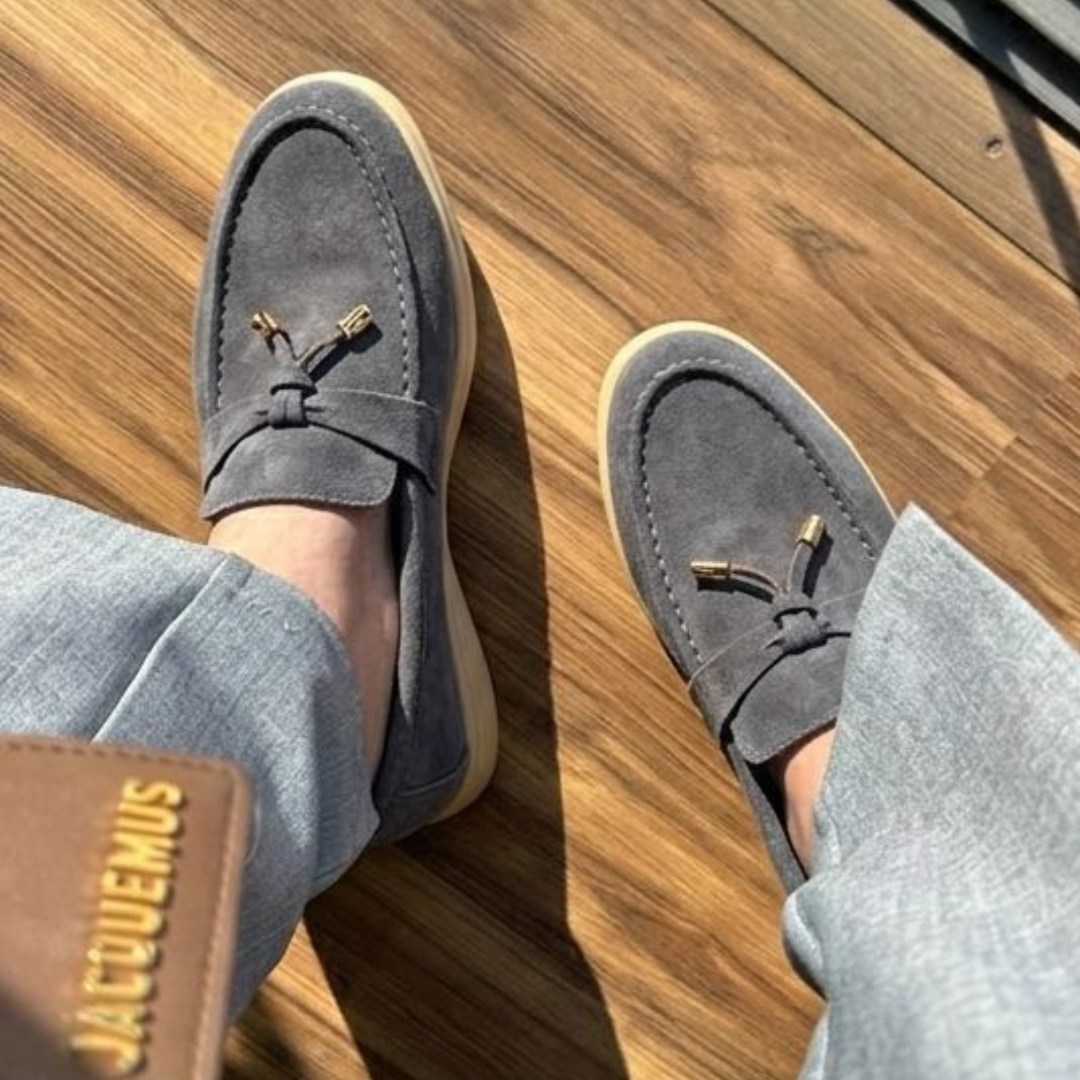 Alayna Fashion | Suede Tassel Loafers – Casual Slip-On Flats in Grey & Tan