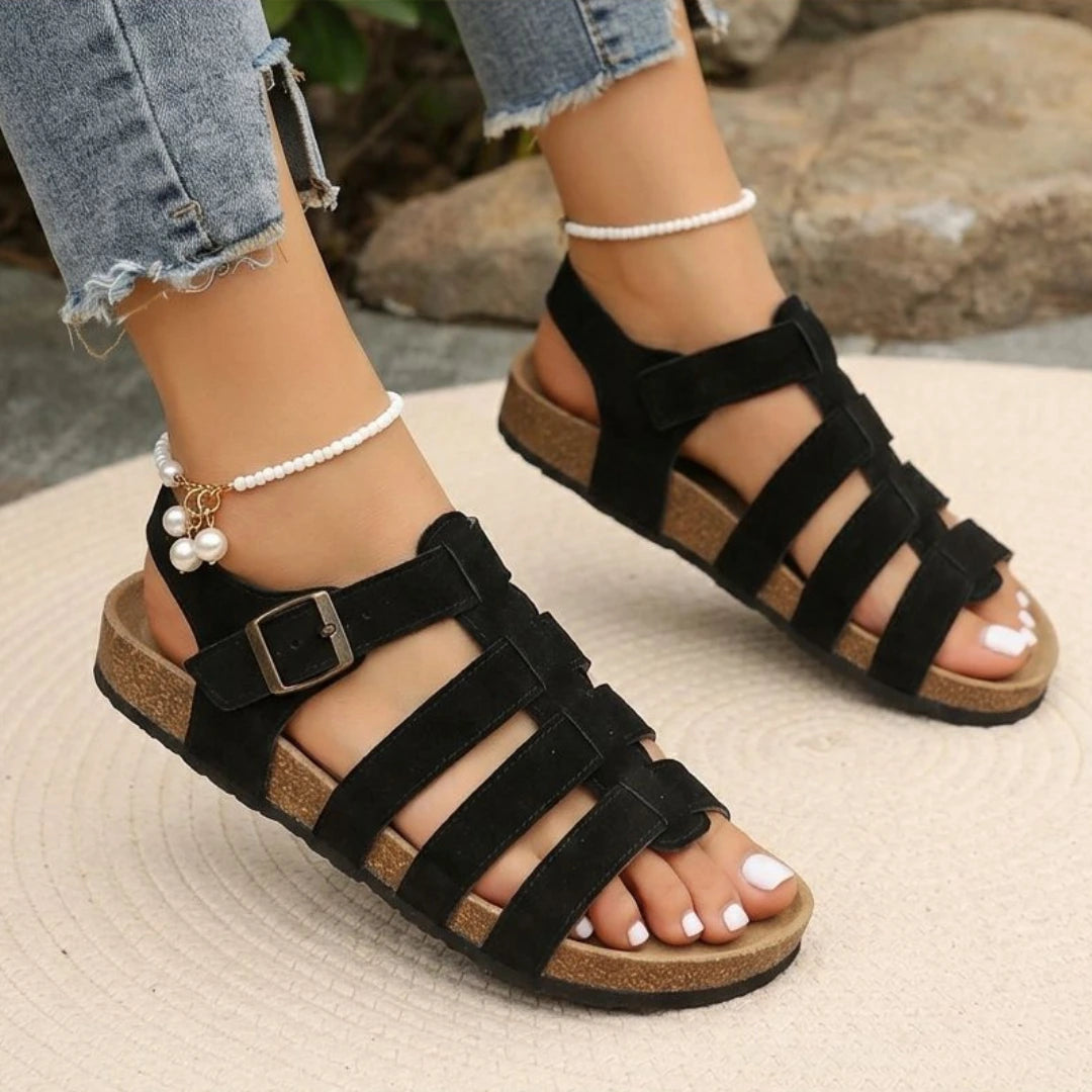 Alayna Fashion | Women’s Multi-Strap Gladiator Cork Sandals – Secure Back-Strap Comfort Flats