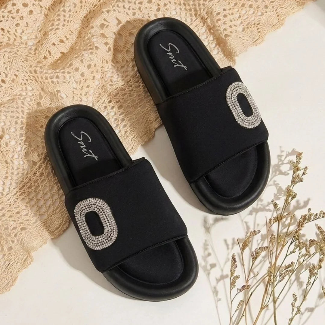 Alayna Fashion | Luxe Crystal Buckle Padded Comfort Slides