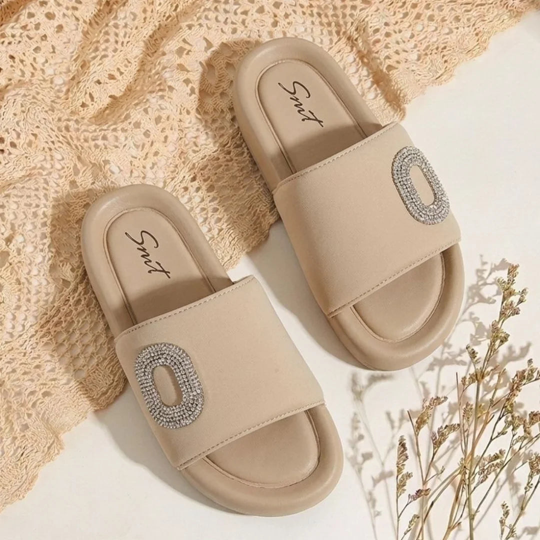 Alayna Fashion | Luxe Crystal Buckle Padded Comfort Slides