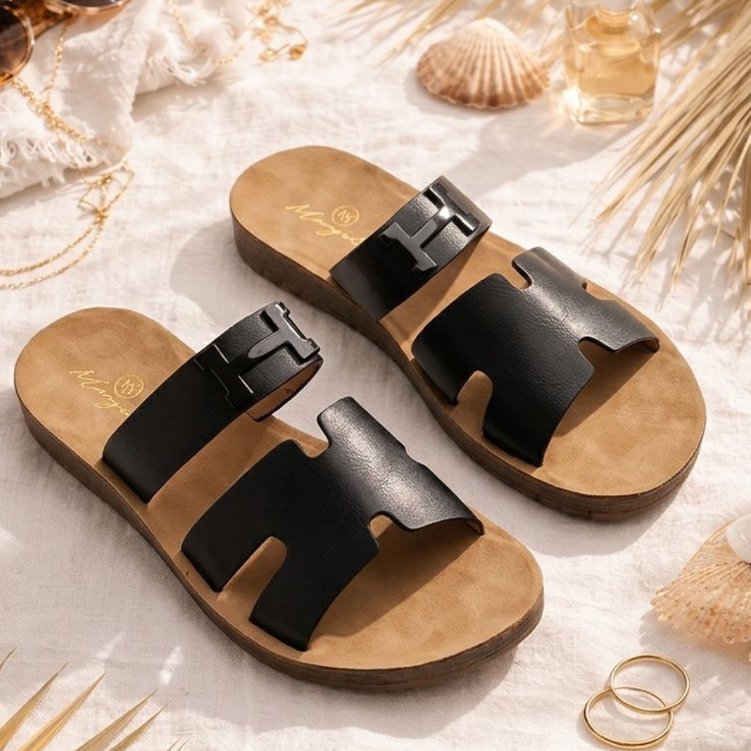 Alayna Fashion | Elegant Minimalist H-Strap Leather Fashion Slides