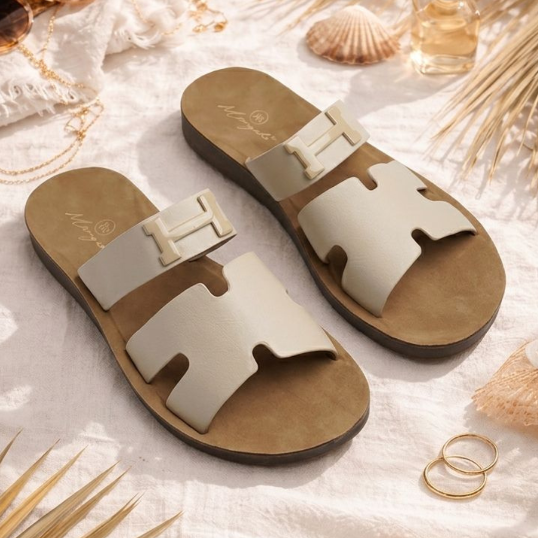 Alayna Fashion | Elegant Minimalist H-Strap Leather Fashion Slides