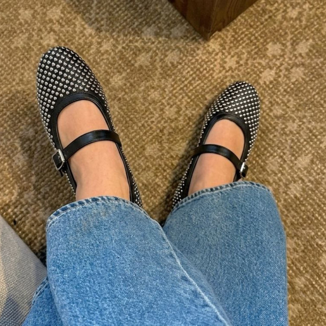 Alayna Fashion | Luxe Rhinestone Embellished Mesh Mary Jane Flats
